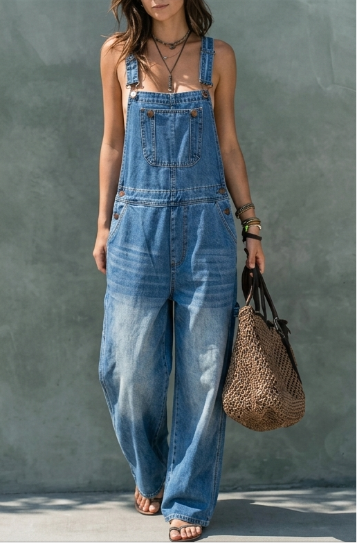 Phoebe | Elasticated-Waist Denim Dungarees