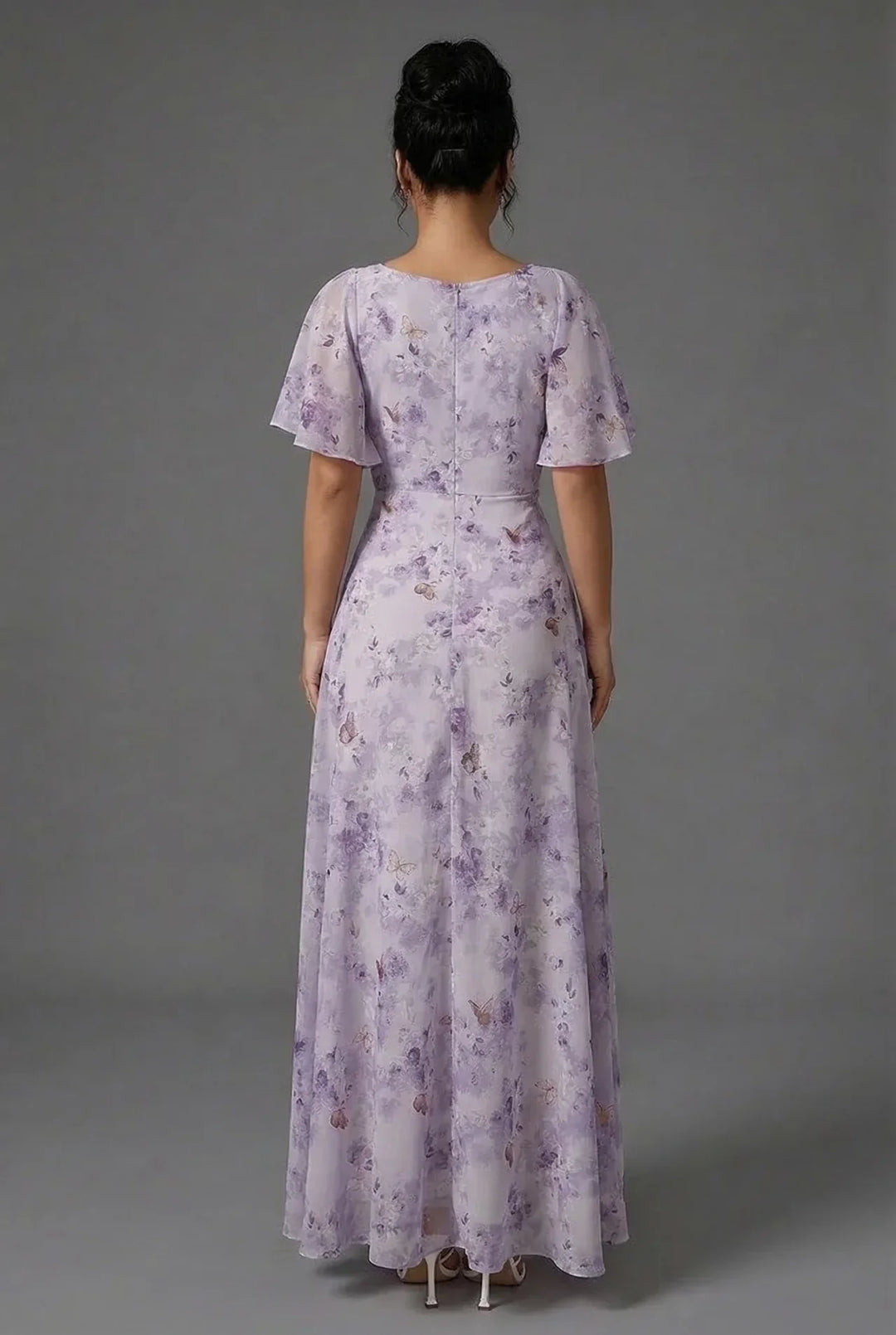 Floral Flutter Sleeve Wedding Guest Maxi Dress