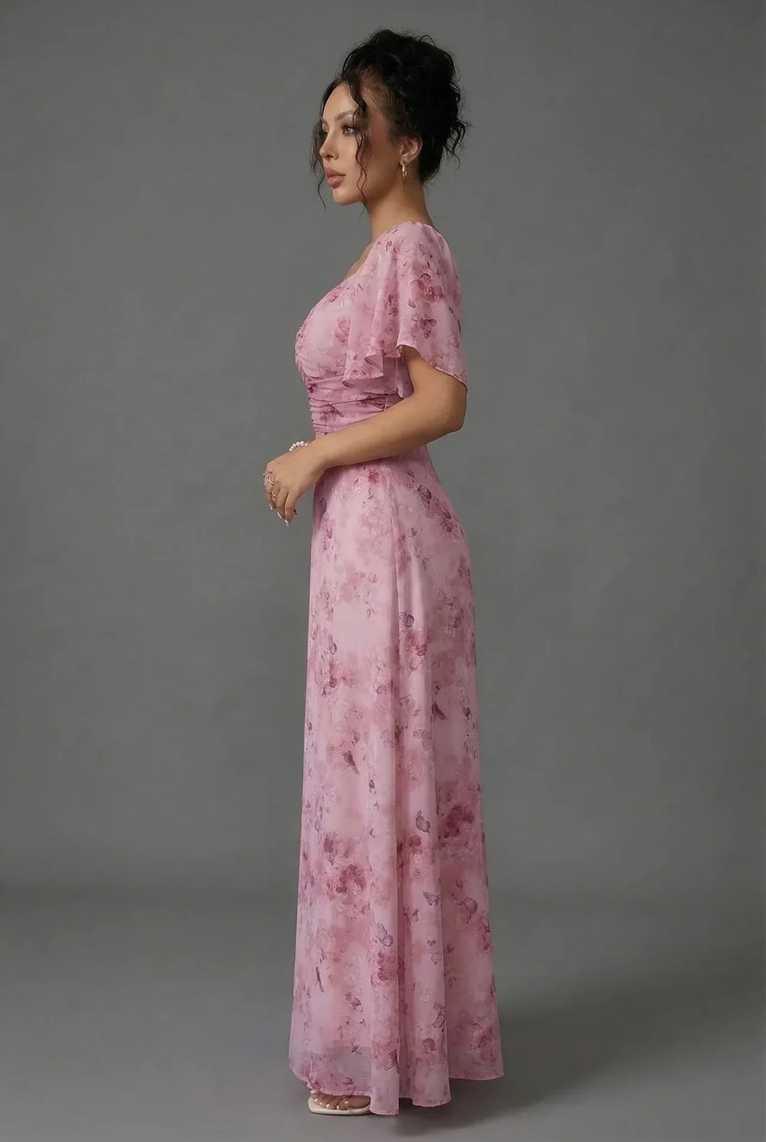 Floral Flutter Sleeve Wedding Guest Maxi Dress