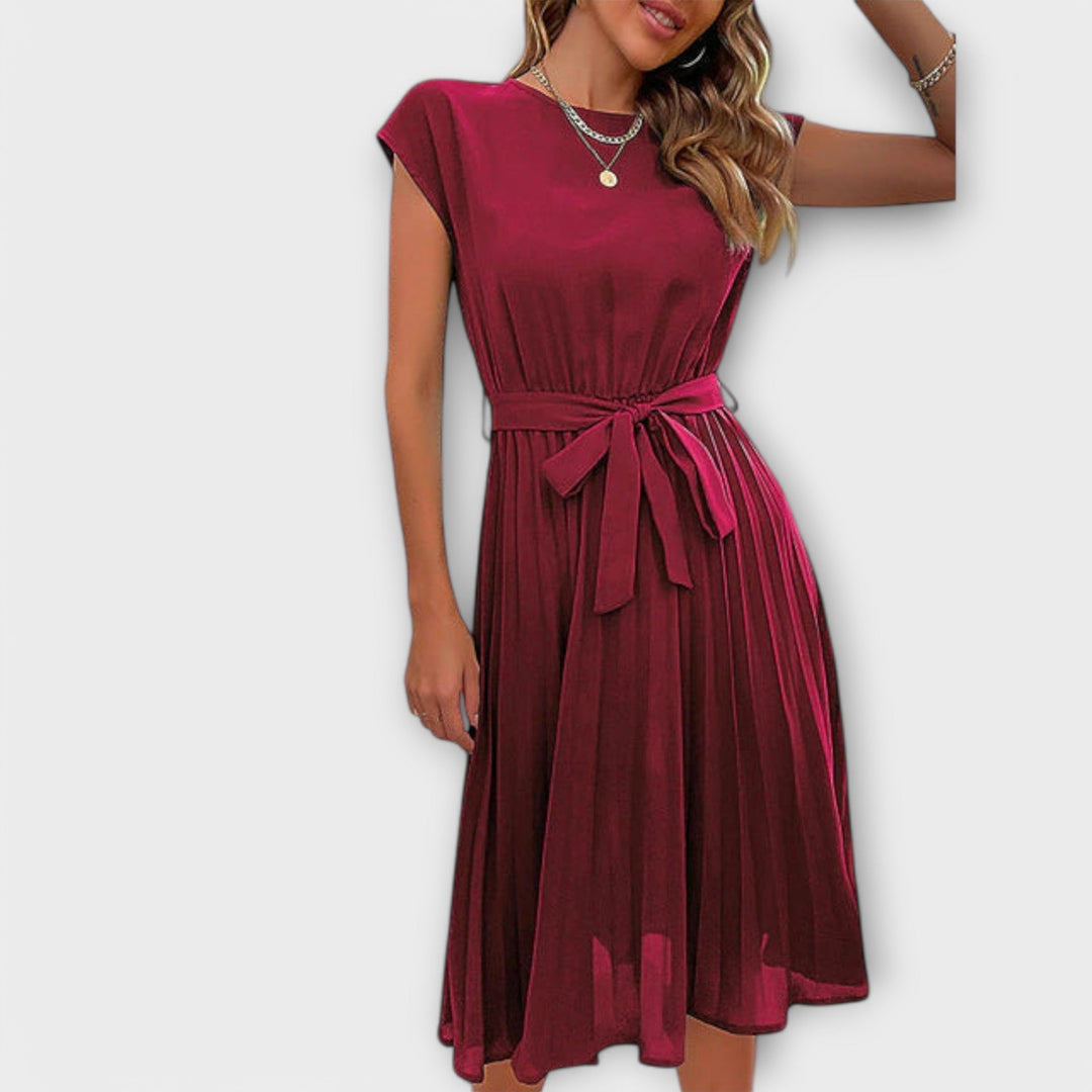 Claire - Short-Sleeved, Pleated, Casual Mini Dress