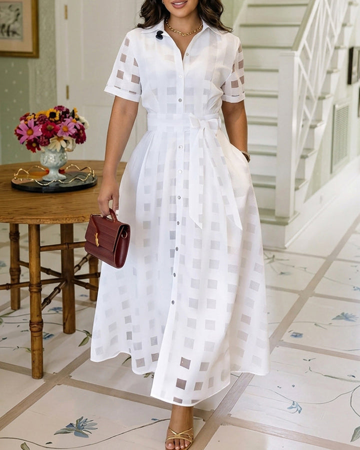 Plaid Maxi Dress with Waist Belt