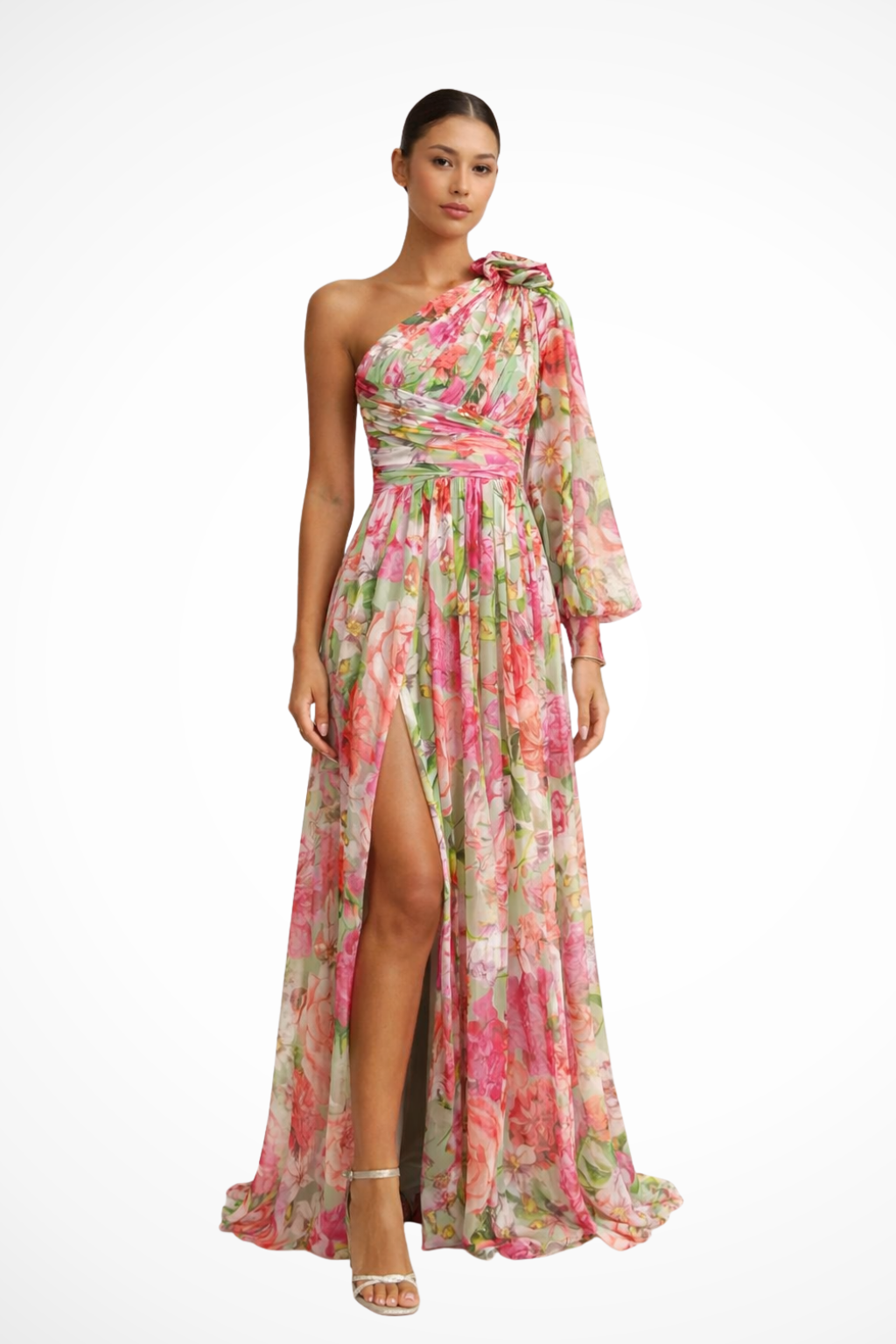 One-Shoulder Floral Wedding Guest Maxi Dress