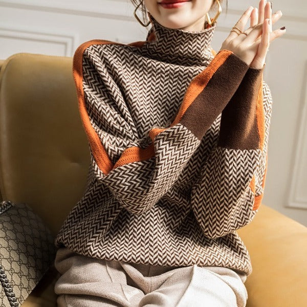 Beatriz | High Neck Sweater with Striking Contrast Stripes