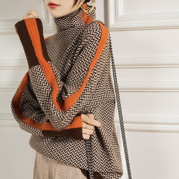 Beatriz | High Neck Sweater with Striking Contrast Stripes