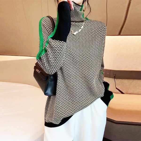 Beatriz | High Neck Sweater with Striking Contrast Stripes