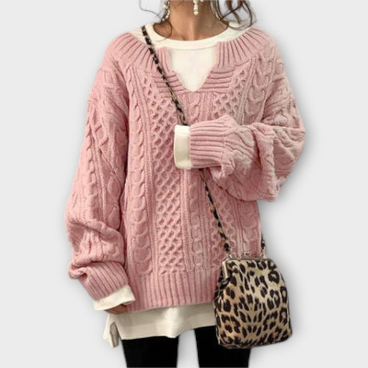 Oversized Sweater with Cable Knit Design