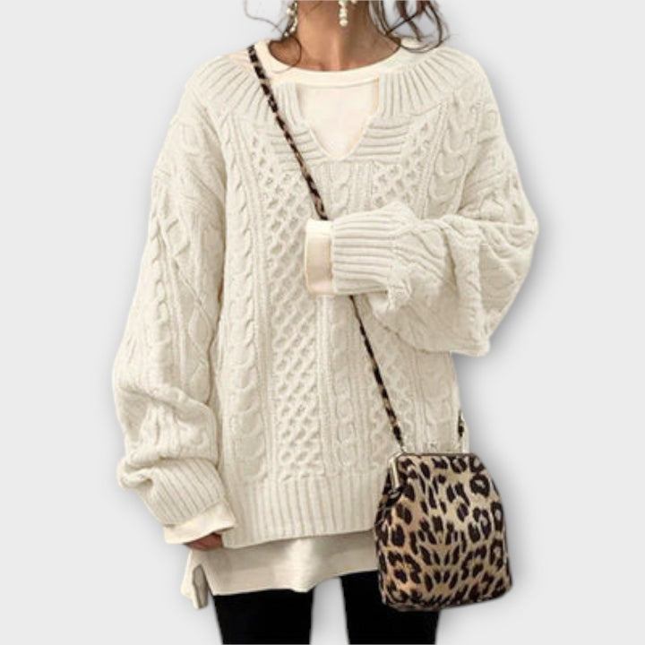 Oversized Sweater with Cable Knit Design
