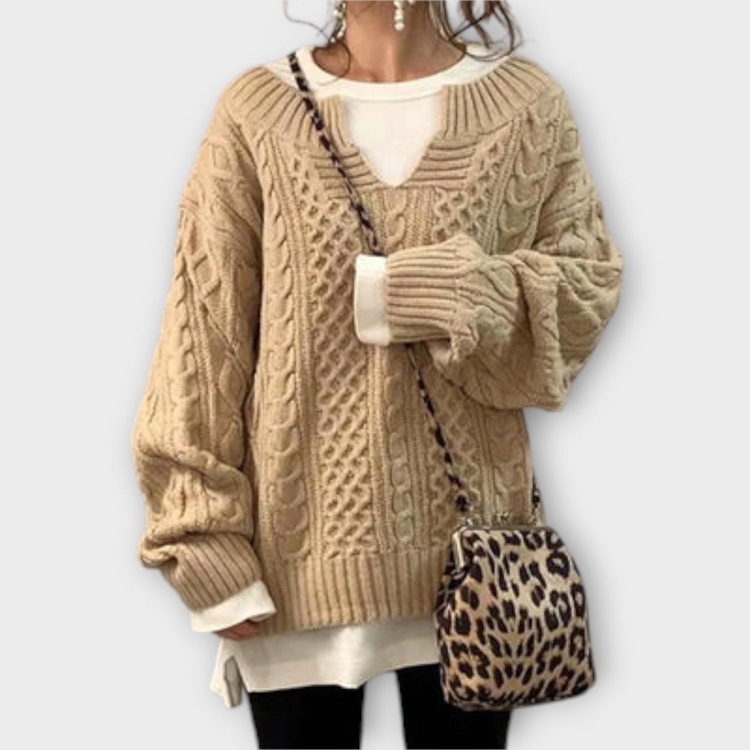 Oversized Sweater with Cable Knit Design