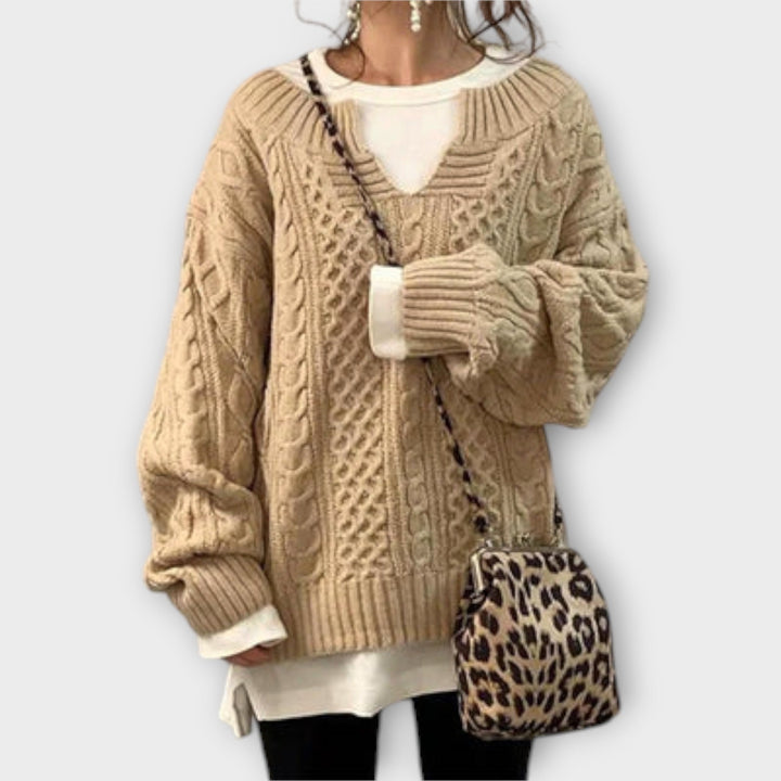 Oversized Sweater with Cable Knit Design