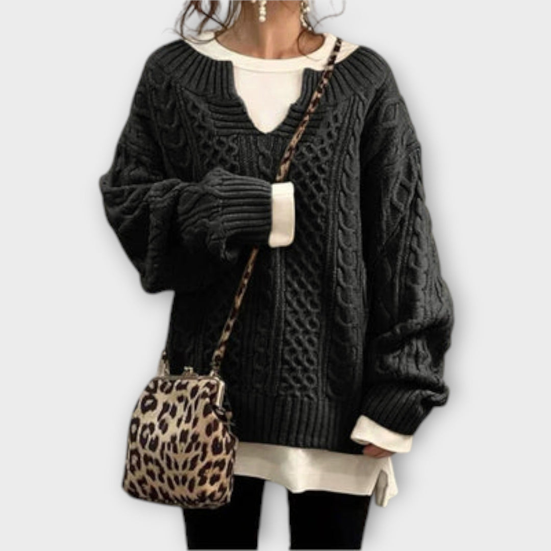 Oversized Sweater with Cable Knit Design