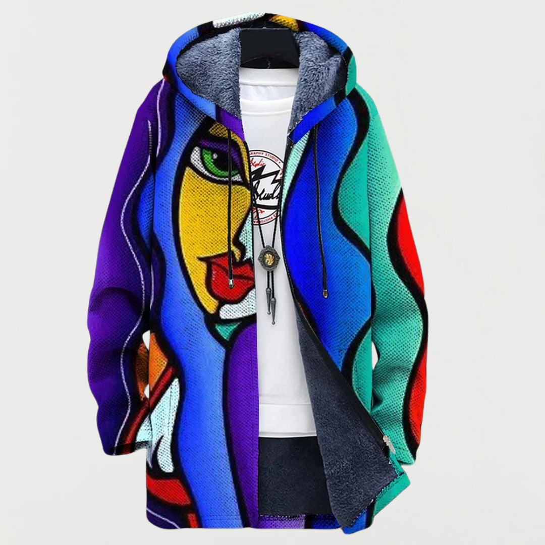 Riley | Coat with Colourful Art
