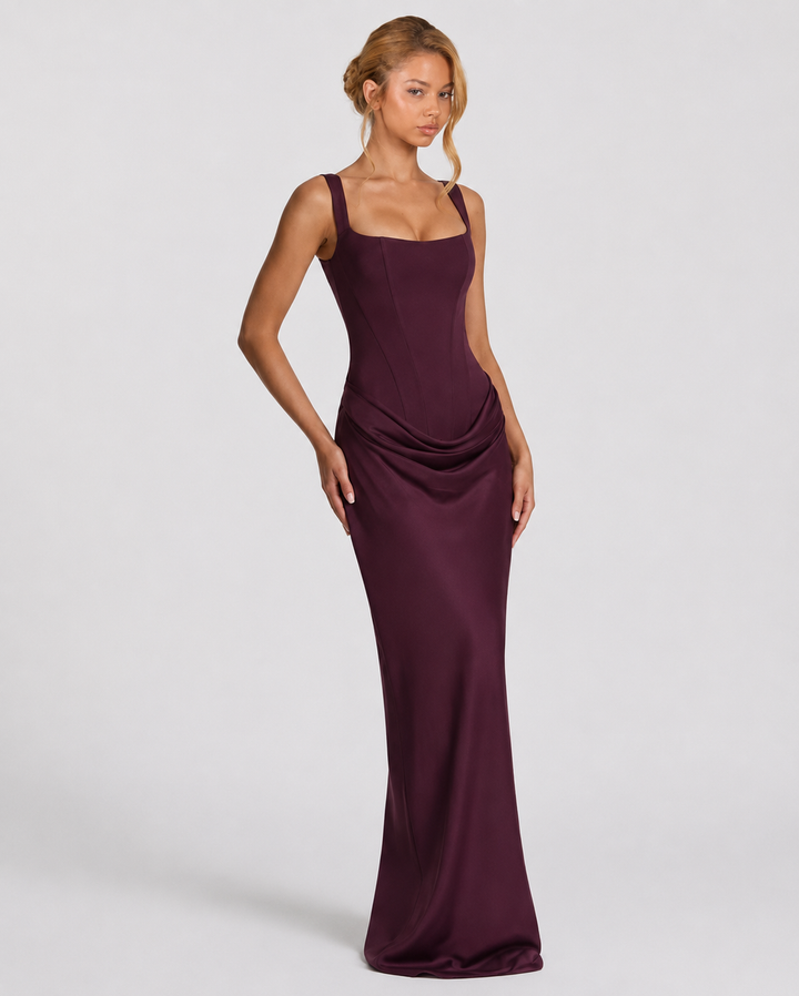 Ruby | Corset Maxi Dress with Draped Skirt