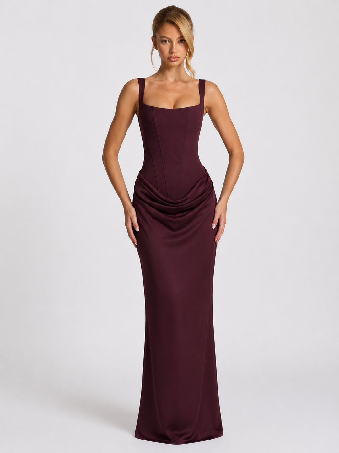 Ruby | Corset Maxi Dress with Draped Skirt