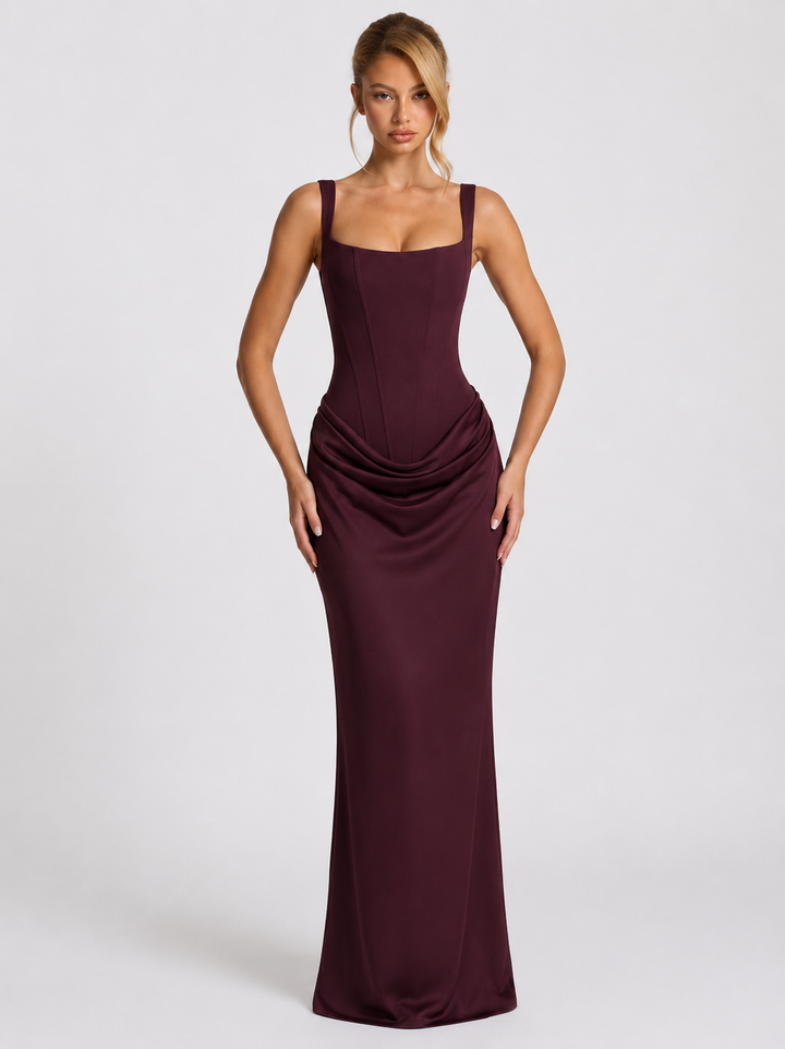 Ruby | Corset Maxi Dress with Draped Skirt