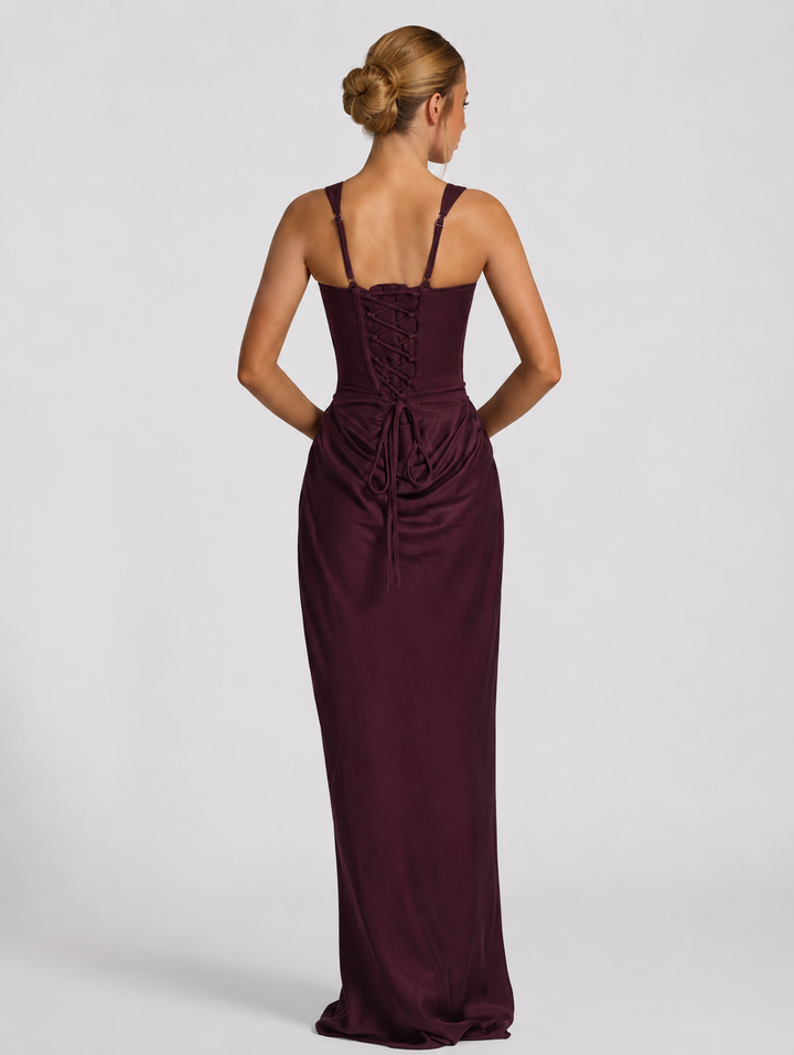 Ruby | Corset Maxi Dress with Draped Skirt