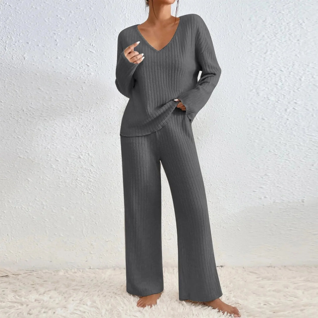 Two-Piece Set-Leg Pants and V-Neck Top