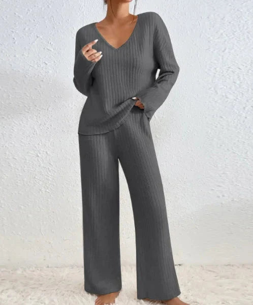 Two-Piece Set-Leg Pants and V-Neck Top