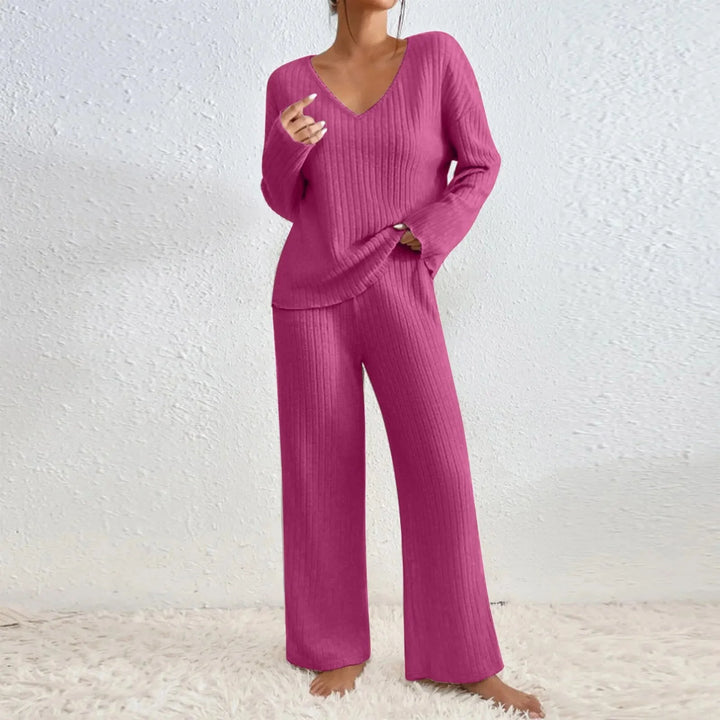 Two-Piece Set-Leg Pants and V-Neck Top