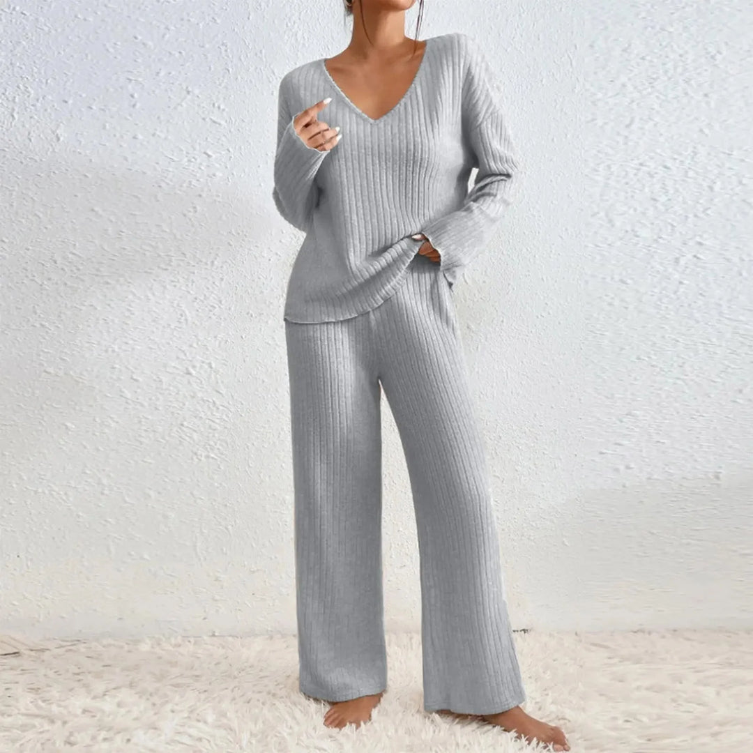 Two-Piece Set-Leg Pants and V-Neck Top