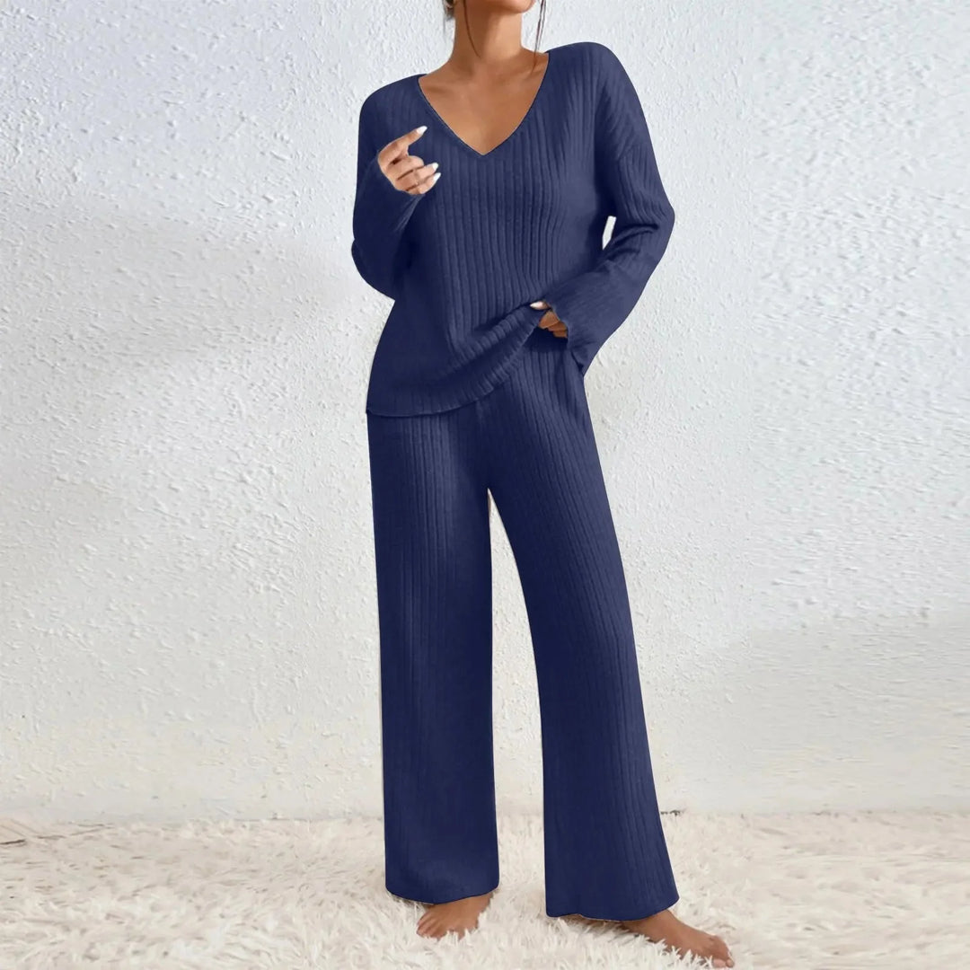 Two-Piece Set-Leg Pants and V-Neck Top