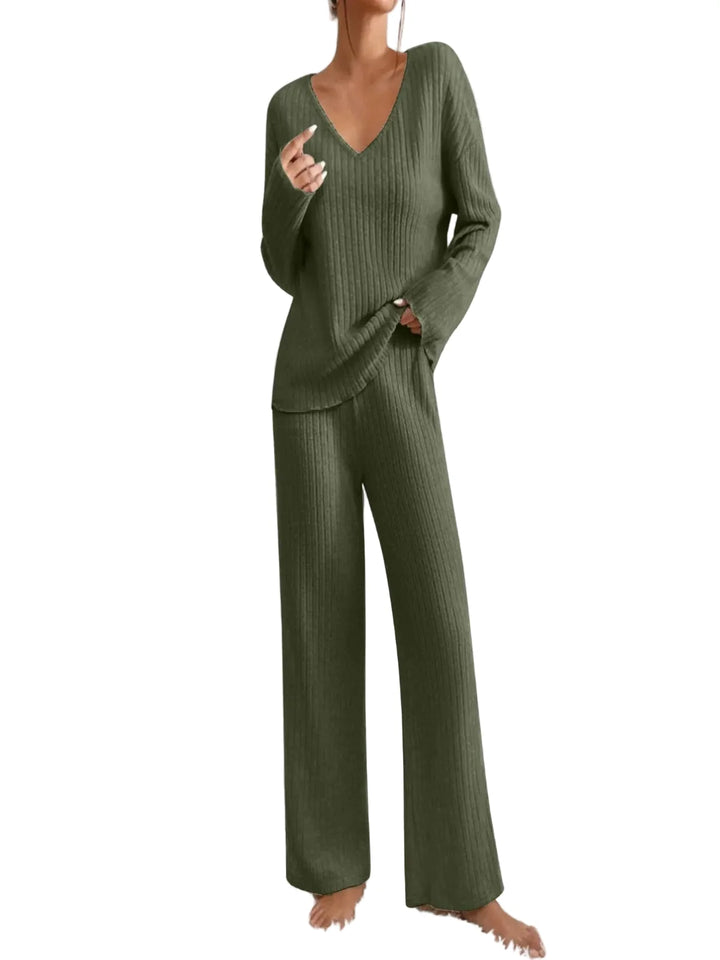 Two-Piece Set-Leg Pants and V-Neck Top