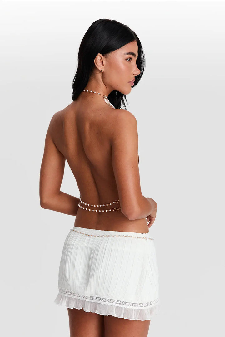 Summer Sexy Pearl Chain Halter Backless Top-Set