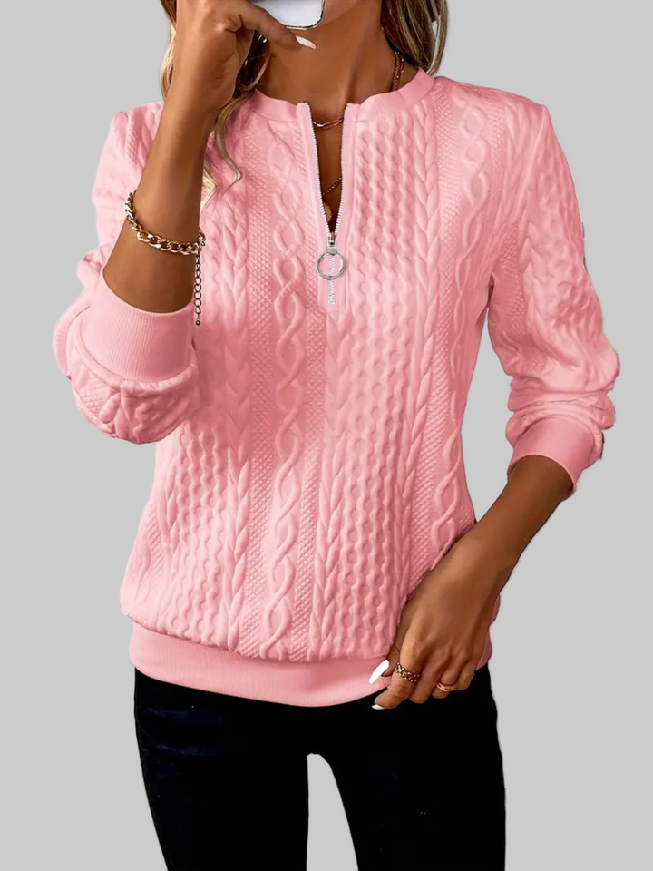 Amalie - Women's Cable Knit Zip Sweater