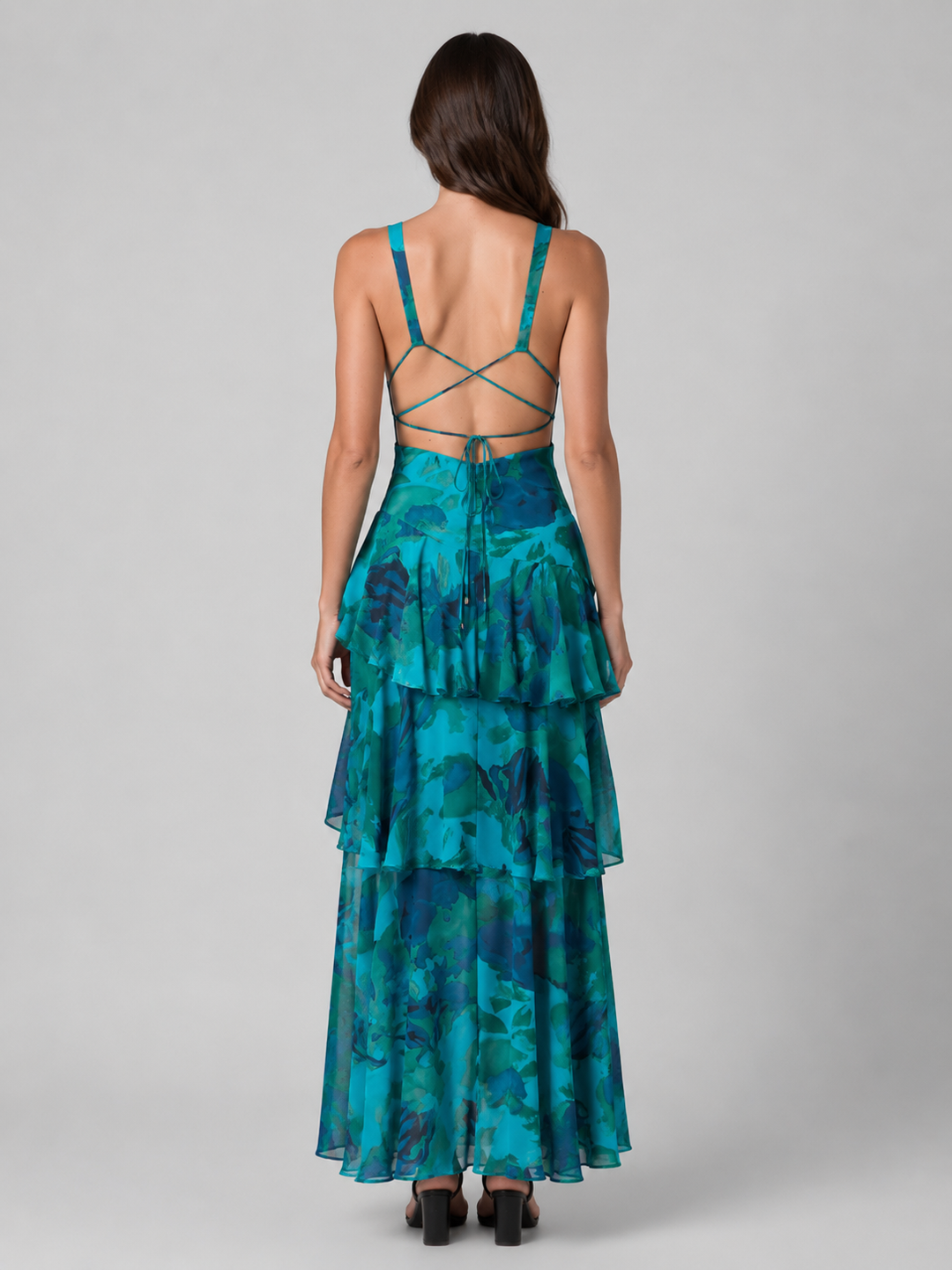 Tiered Ruffle V-Neck Maxi Dress