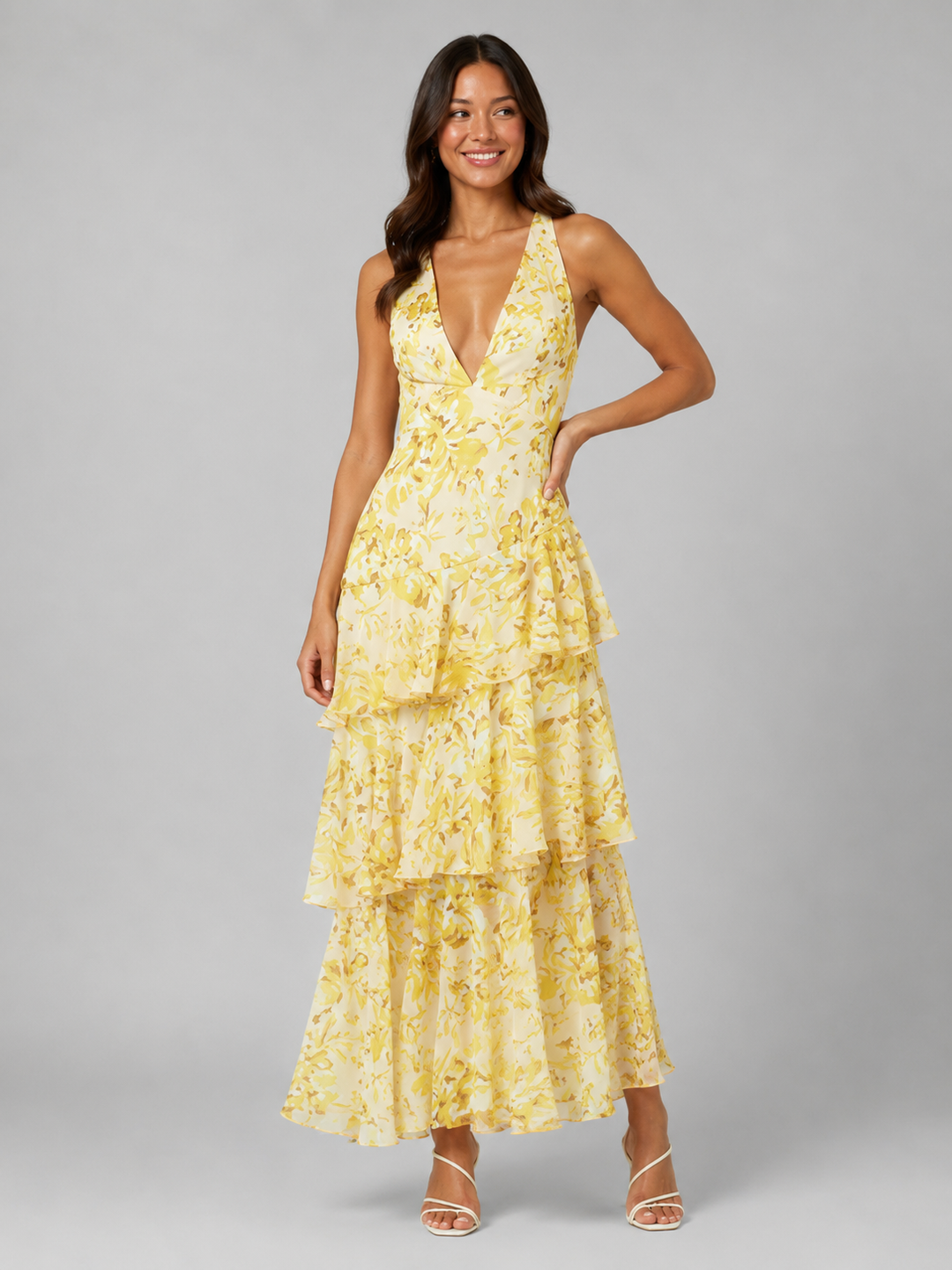 Tiered Ruffle V-Neck Maxi Dress