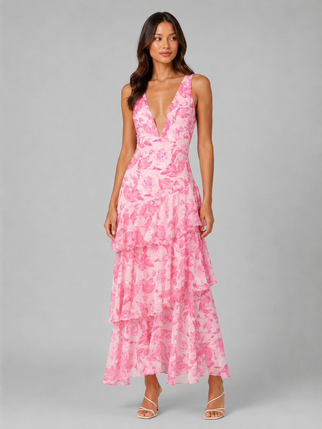Tiered Ruffle V-Neck Maxi Dress