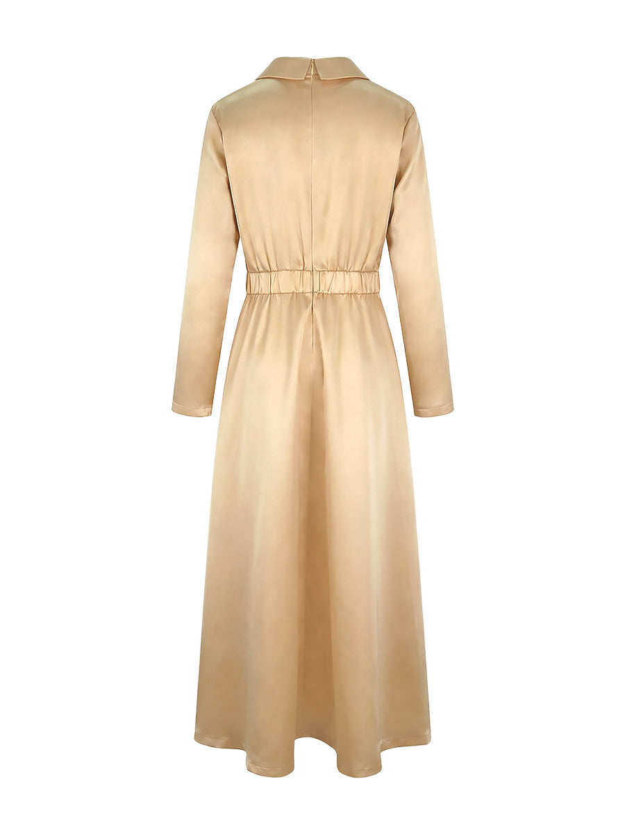 Solid Colour A-Line Maxi Dress – High-Waisted V-Neck