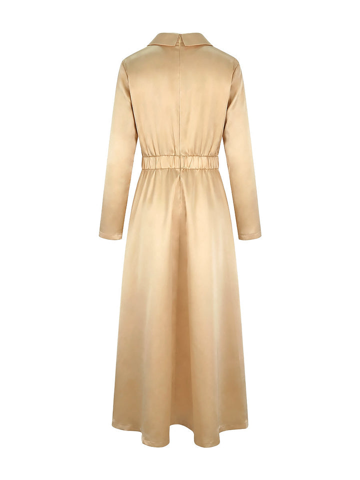 Solid Colour A-Line Maxi Dress – High-Waisted V-Neck