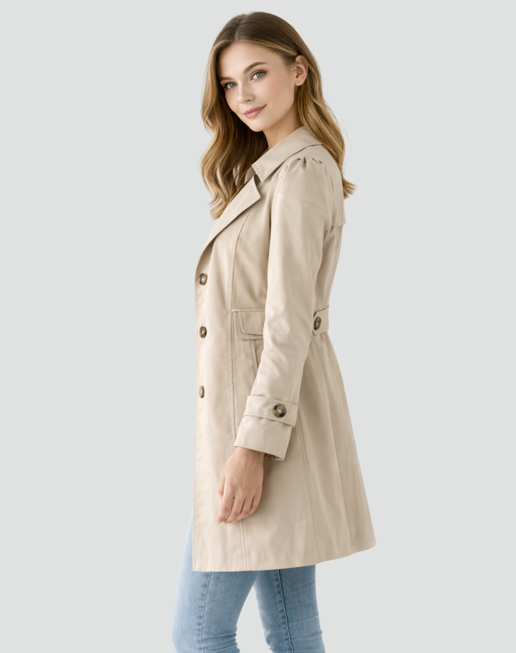 Wynonna | Refined Mid-Length Trench Coat with Lapel Collar and Button Detail
