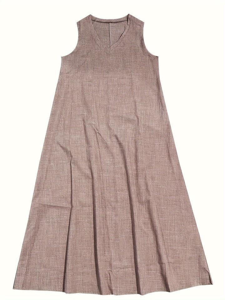 V-Neck Sleeveless Drapey A-Line Casual Maxi Dress