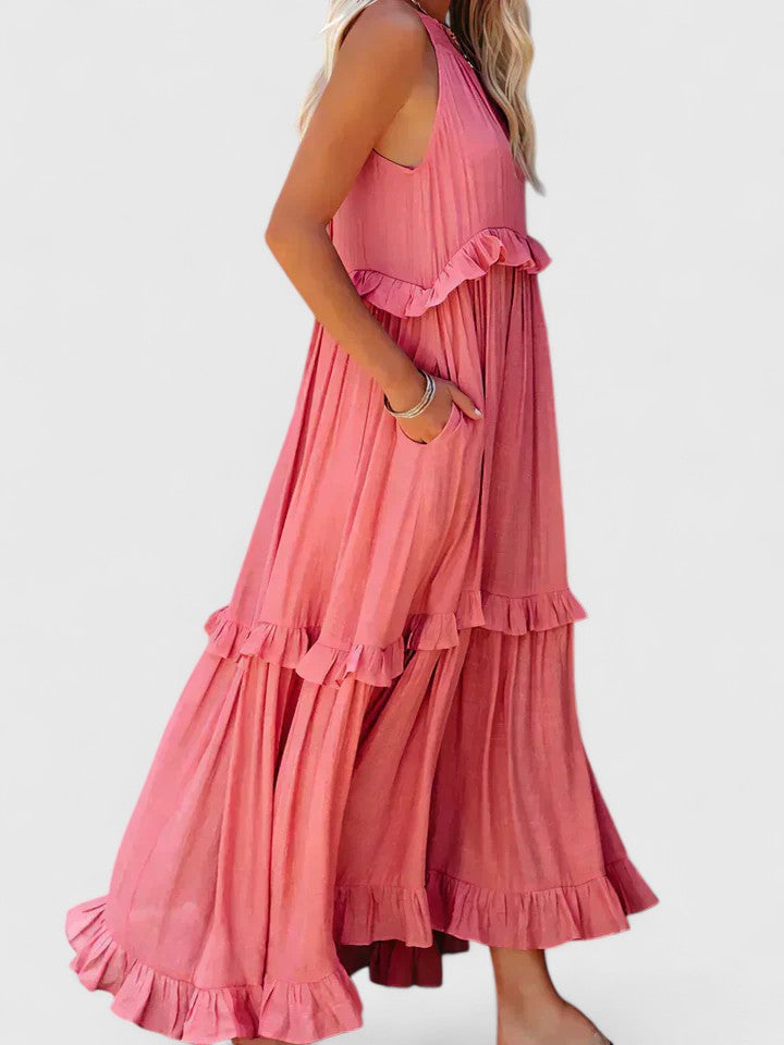 Sleeveless Ruffle Detail Maxi Dress