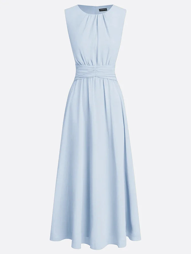 Sleeveless Ruched A-Line Wedding Guest Maxi Dress