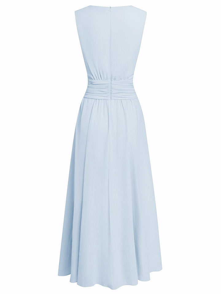 Sleeveless Ruched A-Line Wedding Guest Maxi Dress