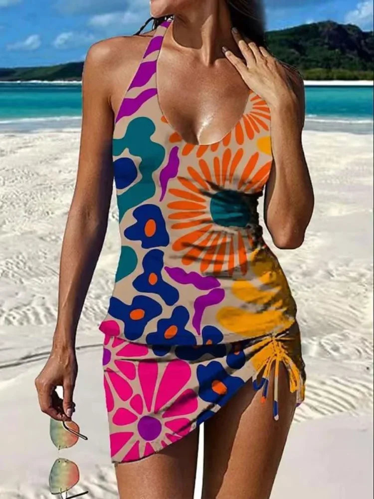 Filipa - Floral Graphic Tankini with Shorts, Flat Tummy Effect