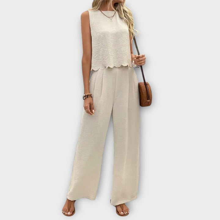 Valeria - Waistcoat with Floral Trim & Long Trousers
