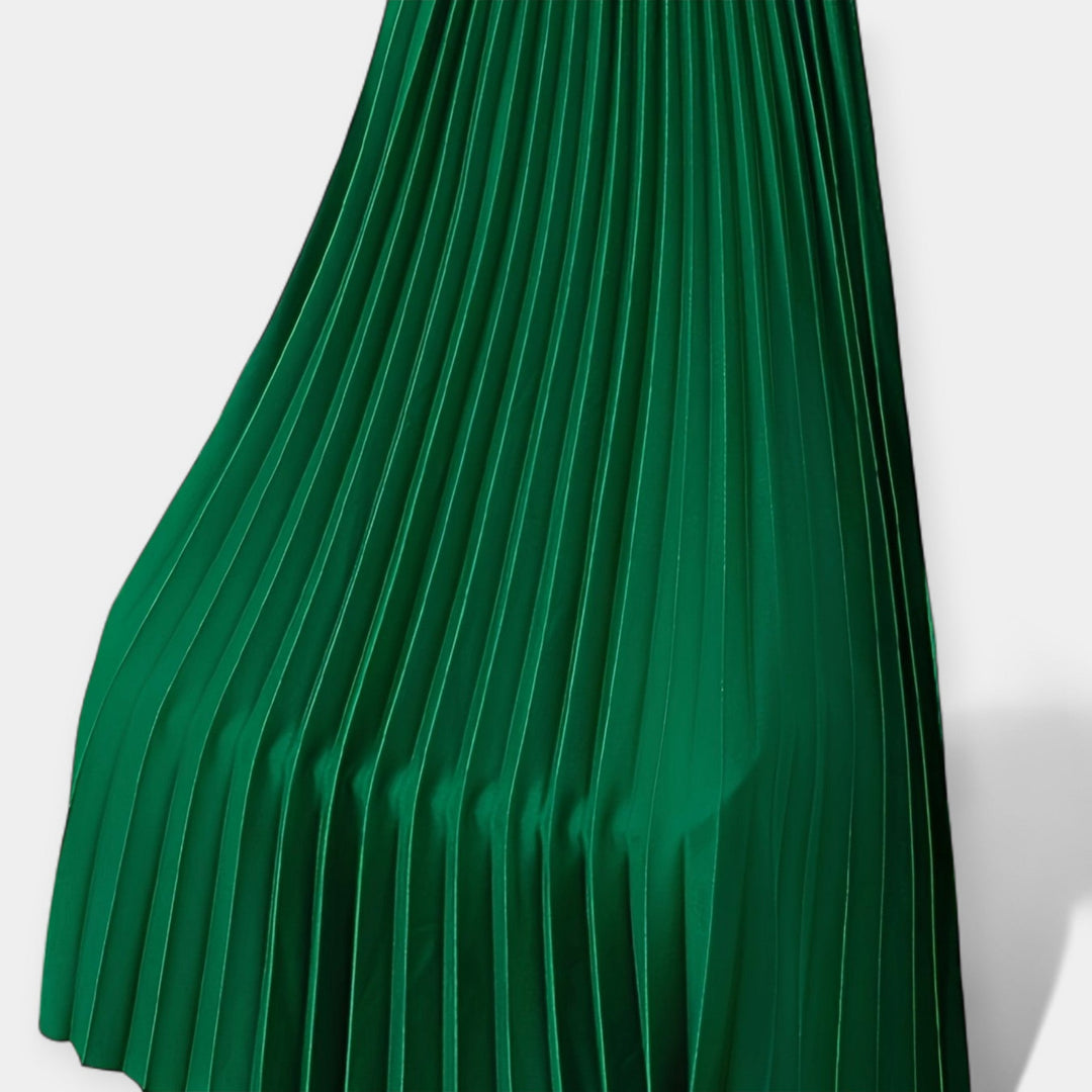 Pleated Satin Maxi Skirt