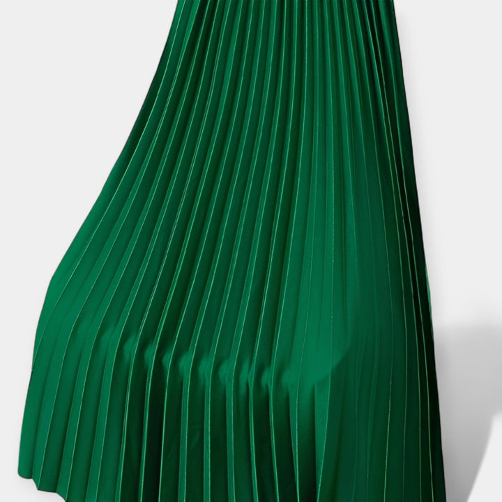 Pleated Satin Maxi Skirt