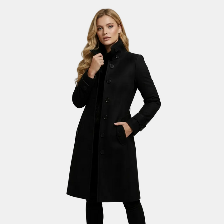 Philippa | Elegant Wool Trenchcoat with High Collar and Slim Fit