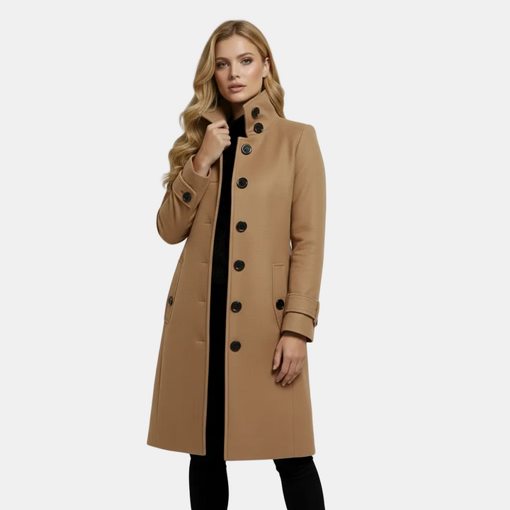Philippa | Elegant Wool Trenchcoat with High Collar and Slim Fit