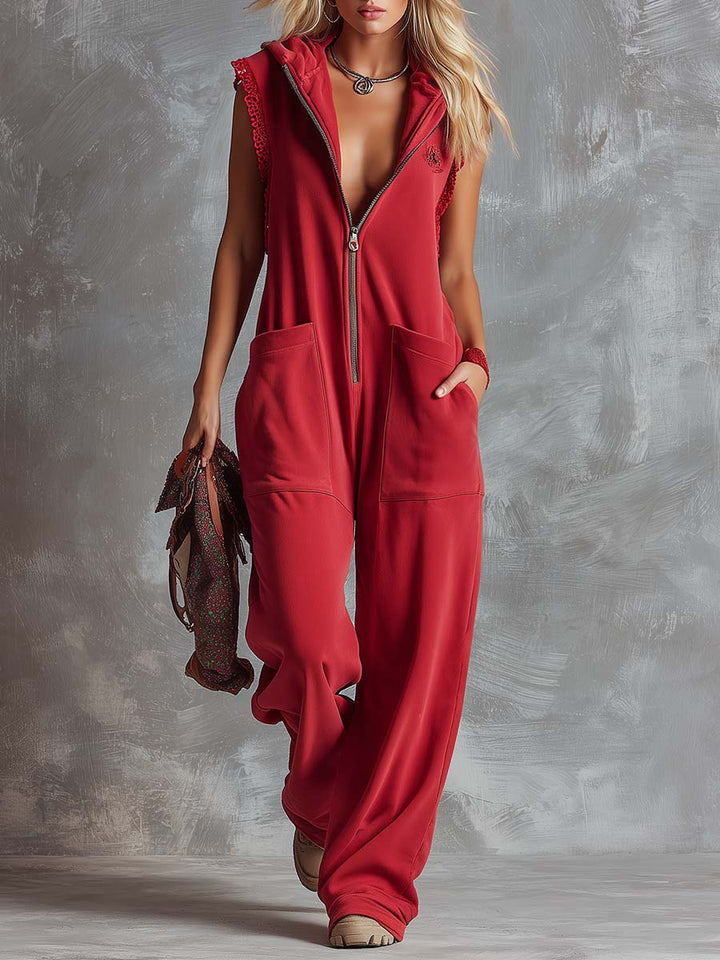 Retro Sport Hooded Jumpsuit