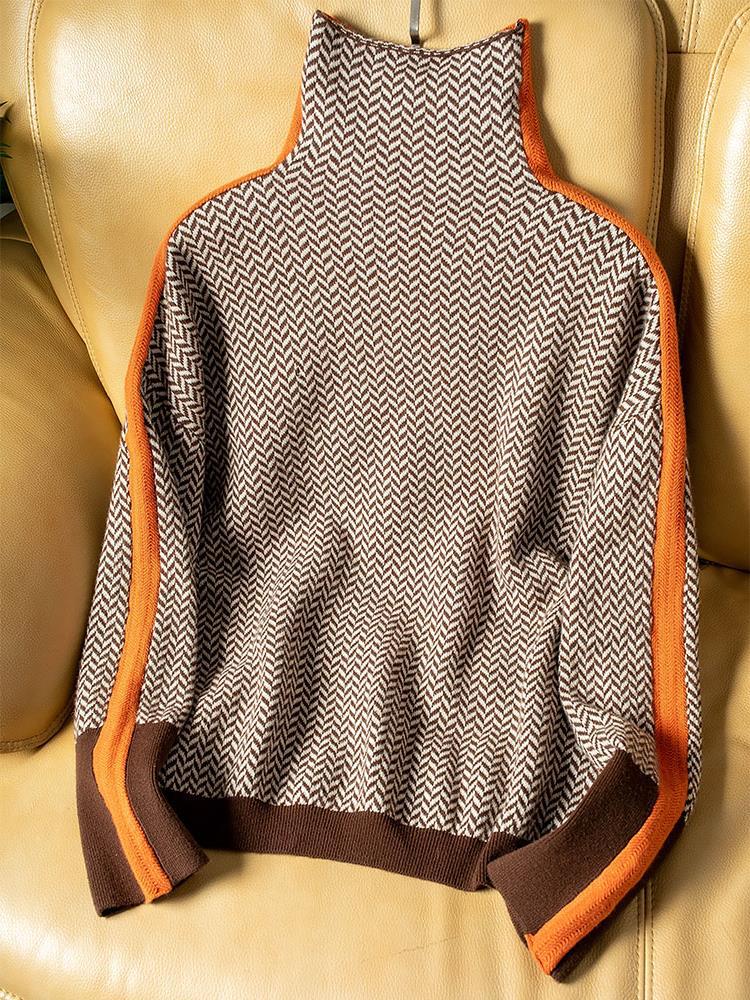 Beatriz | High Neck Sweater with Striking Contrast Stripes