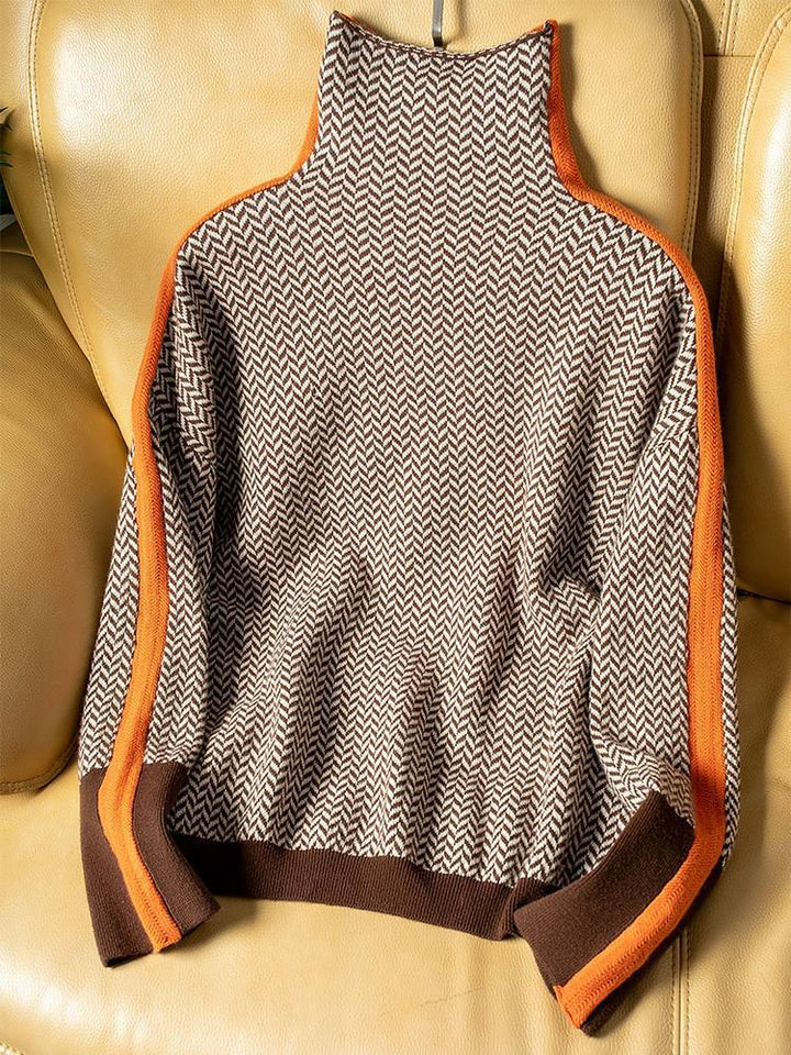 Beatriz | High Neck Sweater with Striking Contrast Stripes