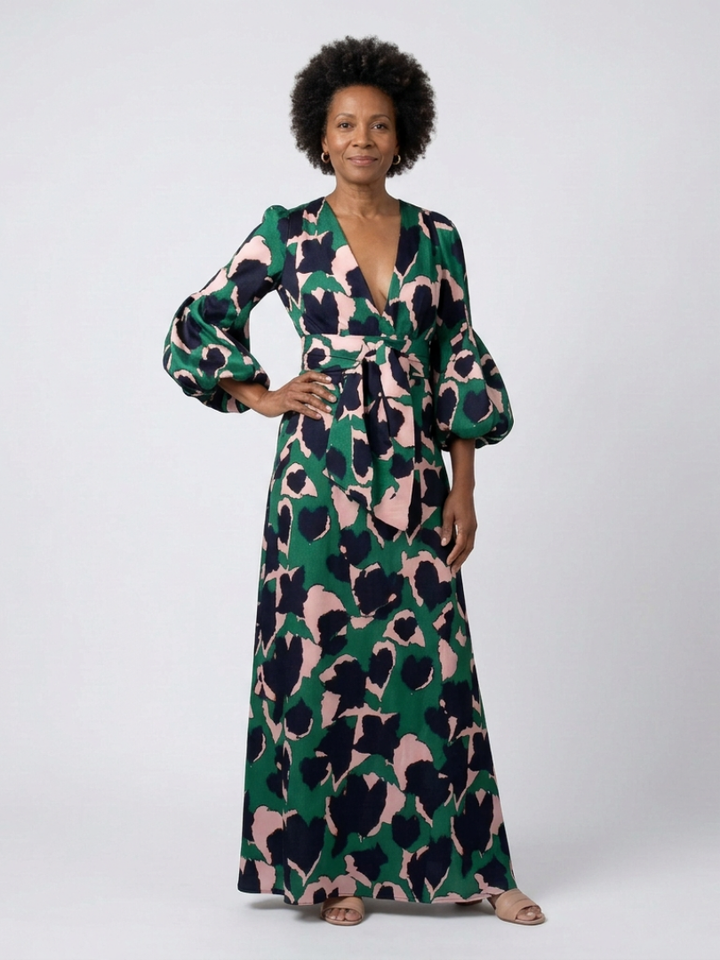 Tie Waist Long Sleeve Maxi Dress