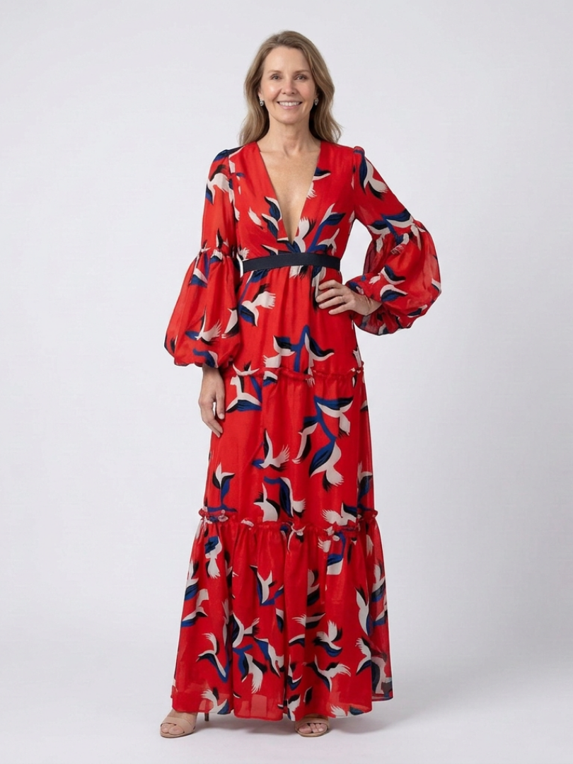 Tie Waist Long Sleeve Maxi Dress