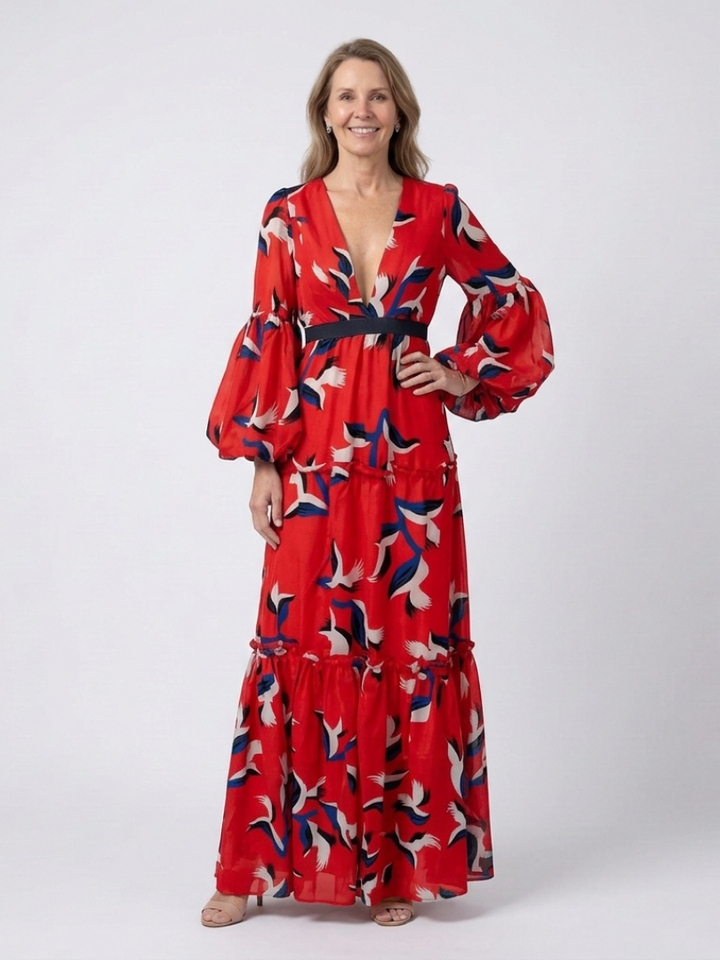 Tie Waist Long Sleeve Maxi Dress