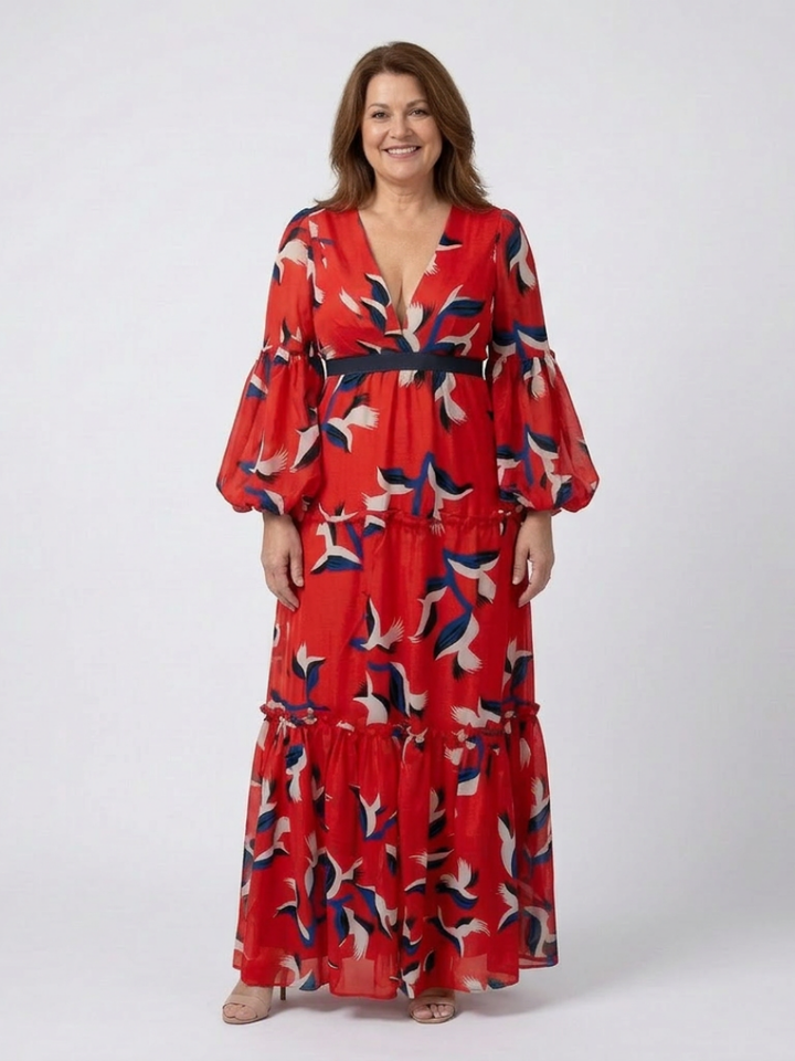 Tie Waist Long Sleeve Maxi Dress